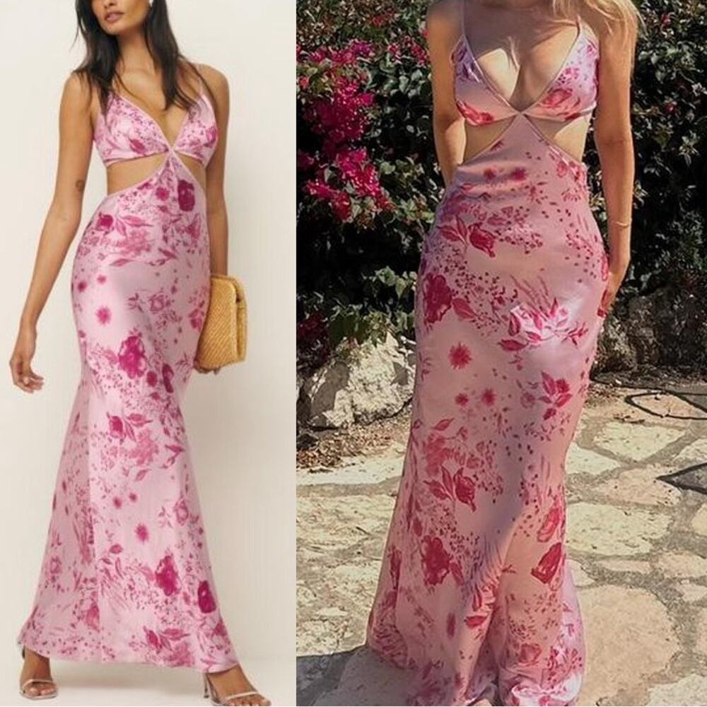 NWT Reformation Poppies Silk Dress – Floral Print | 100% Silk | Romantic Maxi